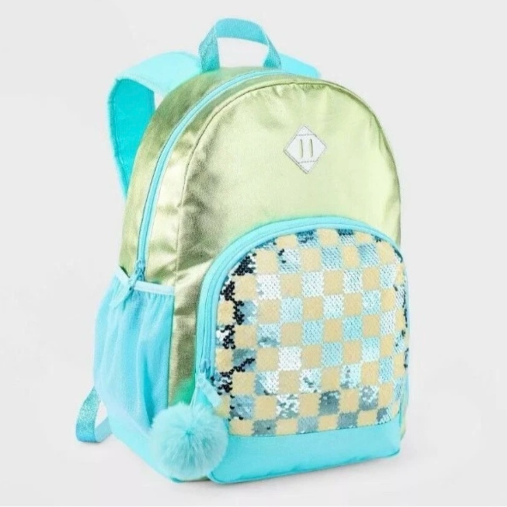 NWT Cat & Jack 16.5” Checkered Sequin Backpack